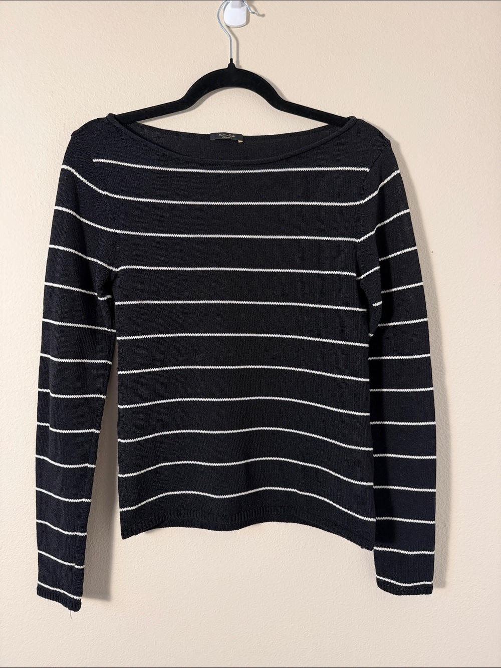 Massimo Dutti Striped Black & White Boatneck Sweater Size XS